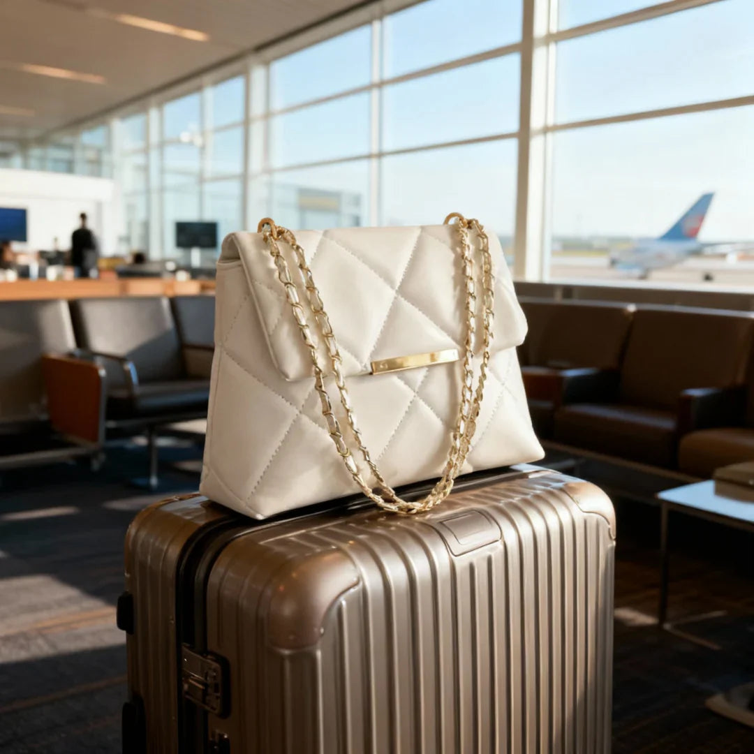 Crossbody Quilted White Square Bag with Stylish Chain