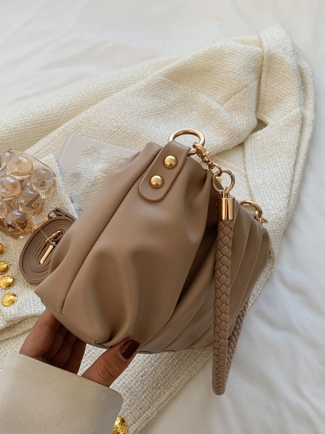 Vintage Bag, Winter Bag, Fashion Pleated Pu Leather Shoulder Bag, Women's Handbag, Crossbody Bag, Suitable For Girls, Students, White-Collar Workers, Commuting, Daily Collocation, Leisure, Shopping, Travel, Gifts.