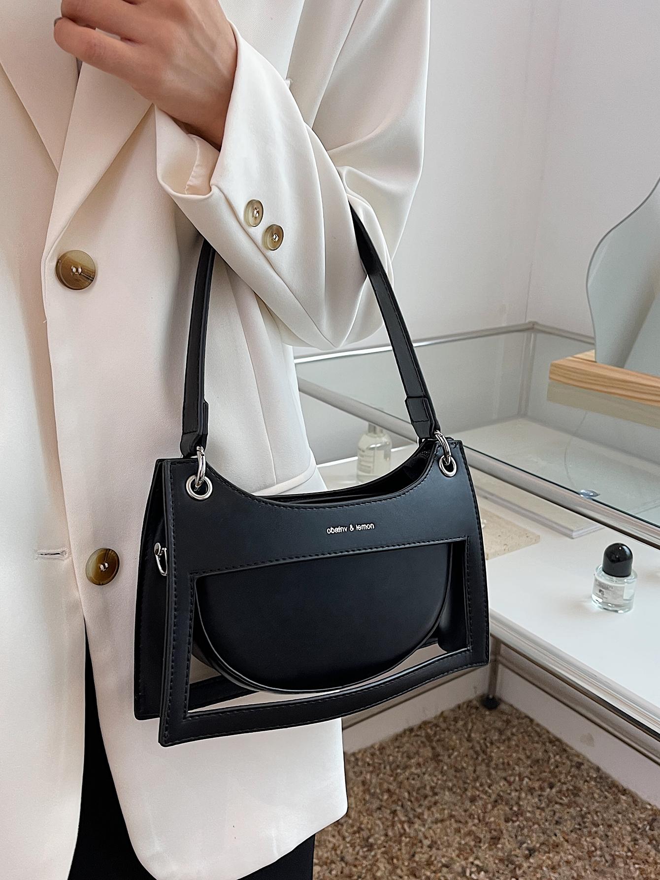 Letter Graphic Chain Bag Fashion Black