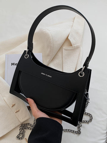 Letter Graphic Chain Bag Fashion Black
