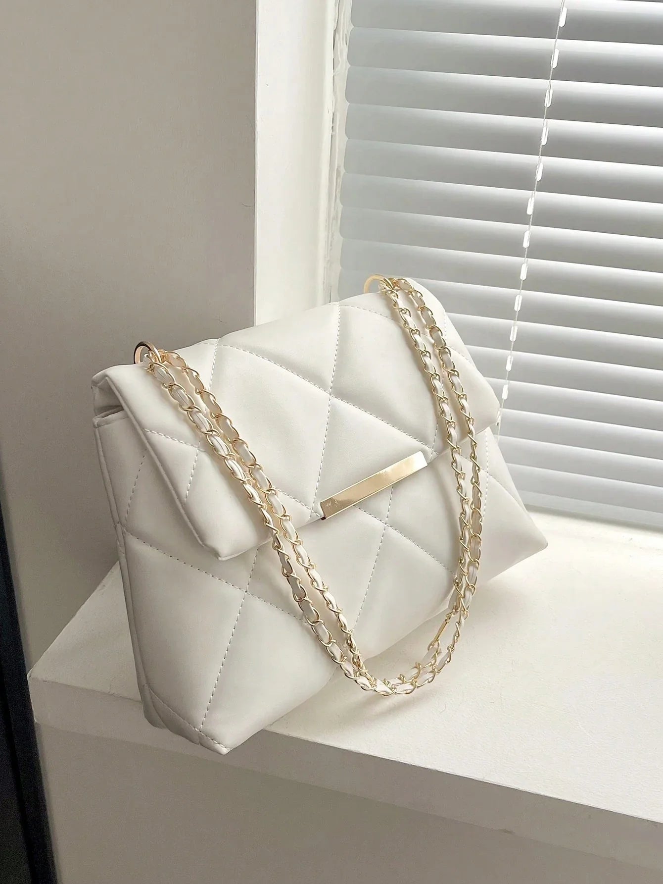 Shein style quilted flap bag with elegant chain