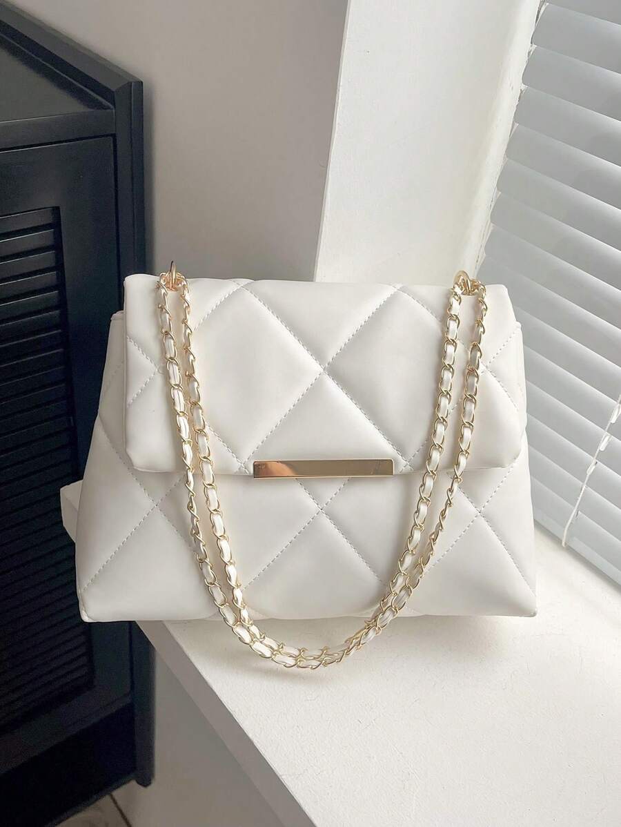 Shein style quilted flap bag with elegant chain