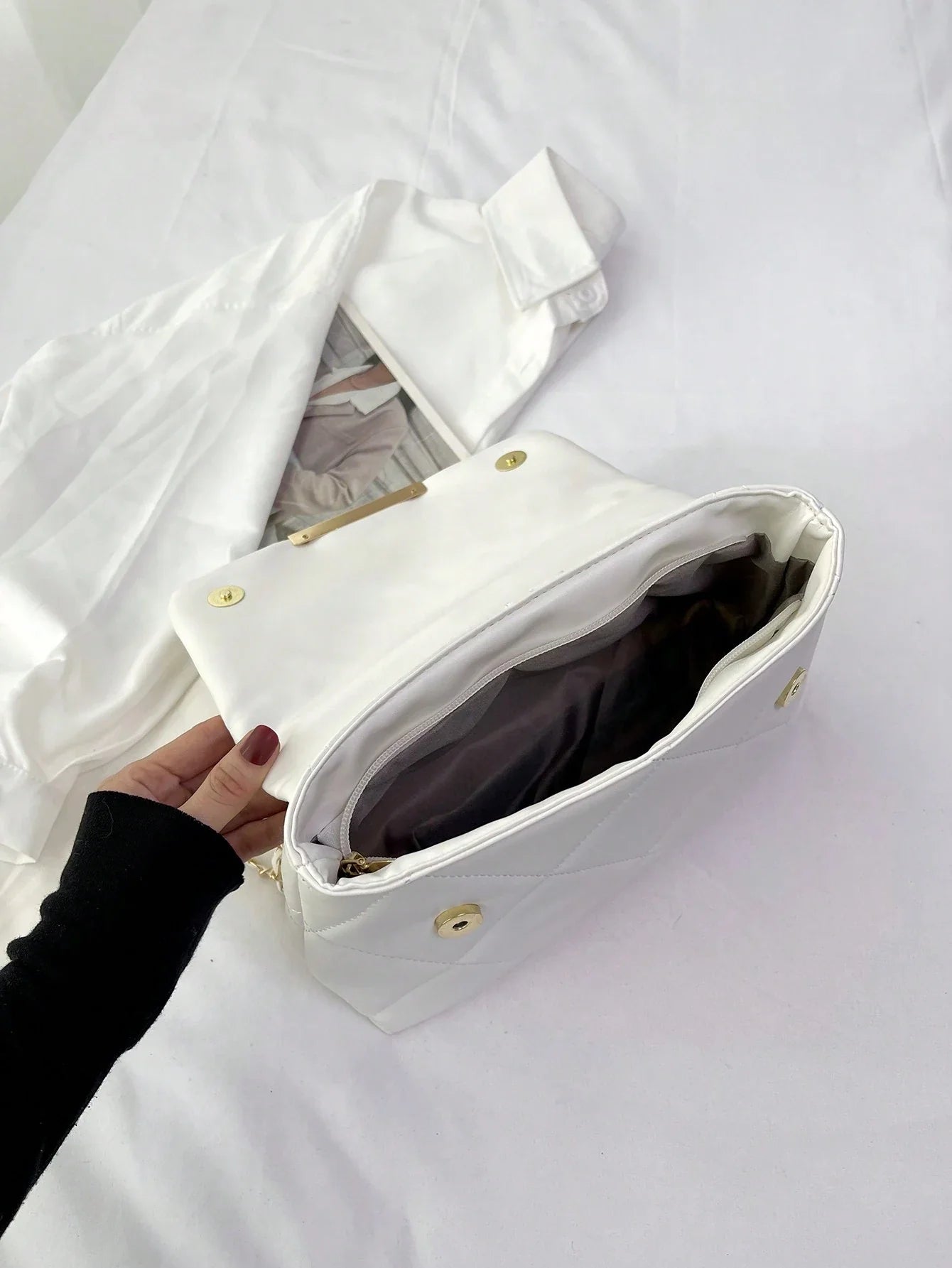 Shein style quilted flap bag with elegant chain