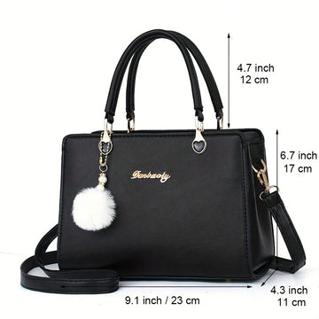 New Arrival Fluffy Ball Pendant Tote Bag Versatile Casual Shoulder Bag, Mother Day Gifts, Mom Gifts, Mommy's Essentials, Mommy Bag For Going Out,Fashionable Business Casual Bag For Women, Pefect For Office, Business And Work