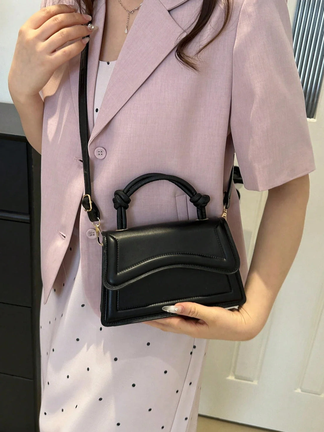 New Fashion Women's White Solid Color Pu Leather Square Handbag - 1