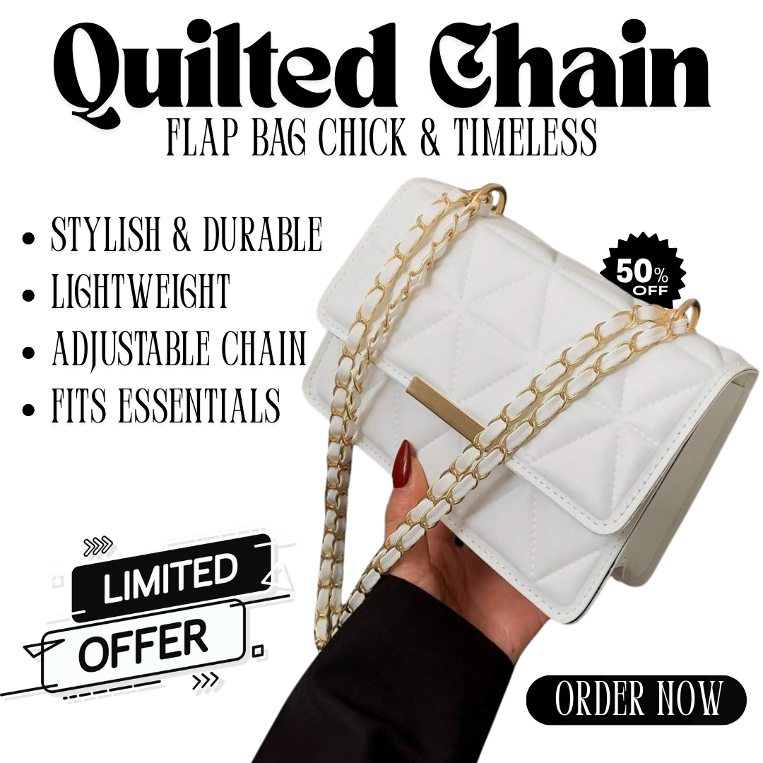 Quilted Charm Flap Bag with Metal Decor Chain
