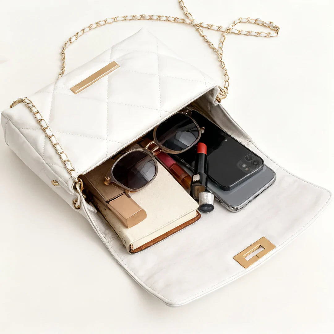 Crossbody Quilted White Square Bag with Stylish Chain