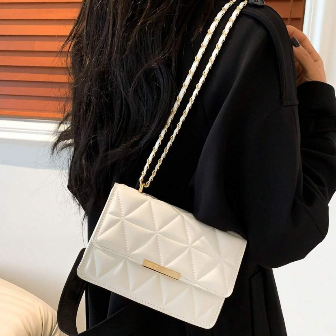 Quilted Charm Flap Bag with Metal Decor Chain
