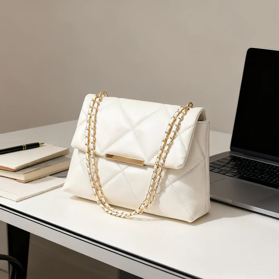 Crossbody Quilted White Square Bag with Stylish Chain