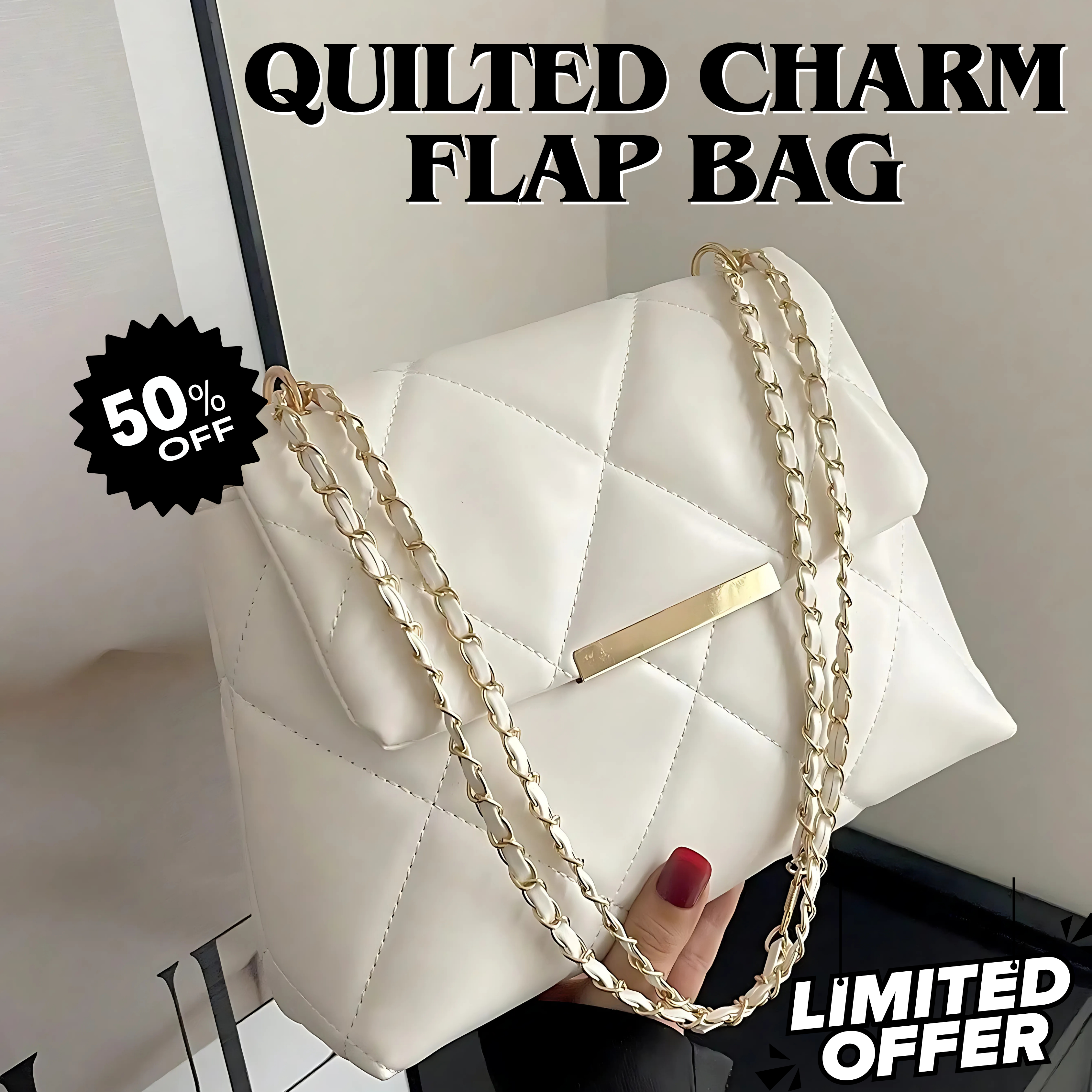 Shein style quilted flap bag with elegant chain