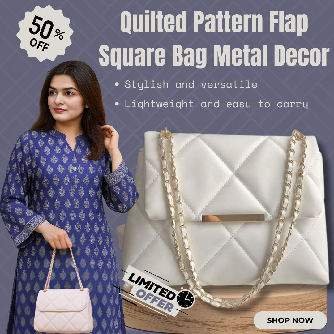 Crossbody Quilted White Square Bag with Stylish Chain