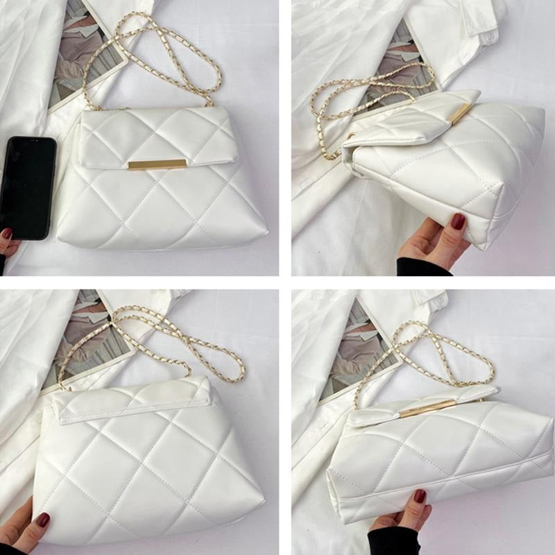 Crossbody Quilted White Square Bag with Stylish Chain
