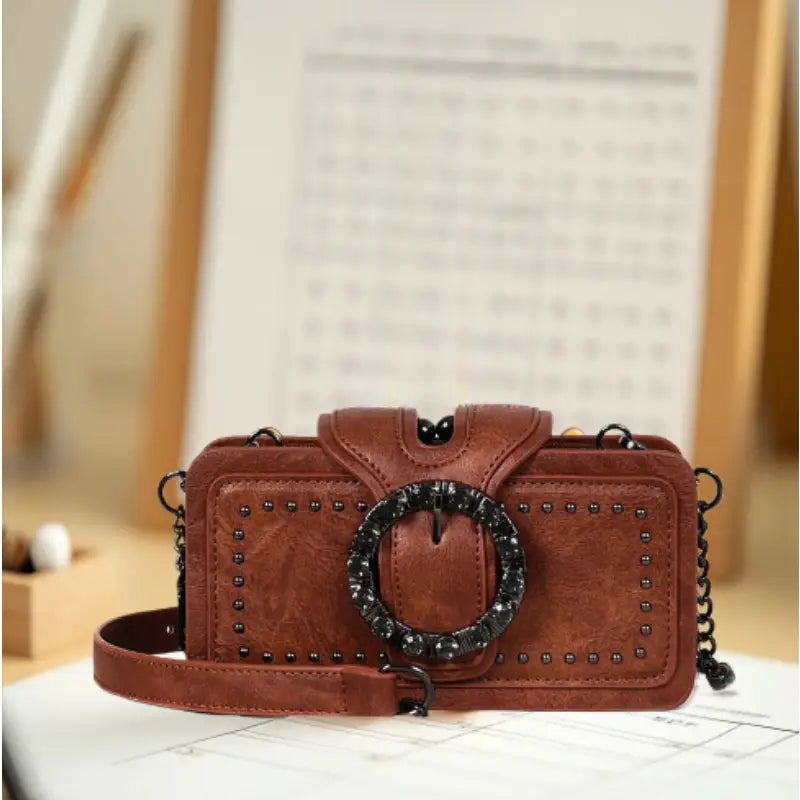 Brown Leather Clutch for women with Chain Decor